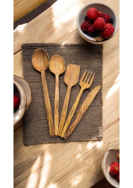 Edremit Zeytin Ağacı Doğal Ahşap El Yapımı Spatula Servis 28 cm