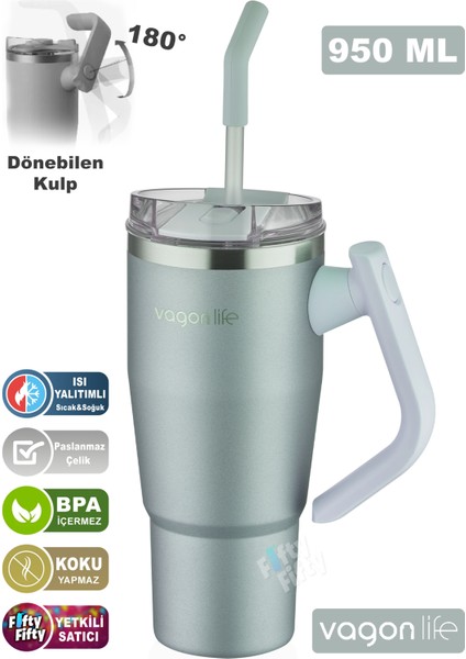 Rotate Handle Tumbler Cup 0.94ML/34OZ Pipetli/rahat Içim Vakumlu Paslanmaz Çelik TERMOS-FFVGN1007-950ML