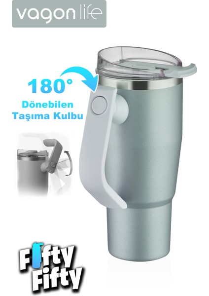 Rotate Handle Tumbler Cup 0.94ML/34OZ Pipetli/rahat Içim Vakumlu Paslanmaz Çelik TERMOS-FFVGN1007-950ML