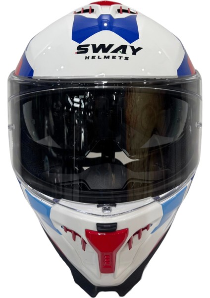 Kask Sway Sw 865 Tıtan White Blue Red Güneş Gözlüklü