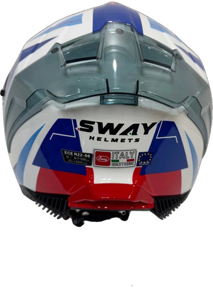 Kask Sway Sw 865 Tıtan White Blue Red Güneş Gözlüklü