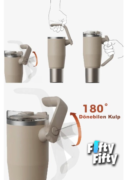 Rotate Handle Tumbler Cup 0.94ML/34OZ Pipetli/rahat Içim Vakumlu Paslanmaz Çelik TERMOS-FFVGN1007-950ML