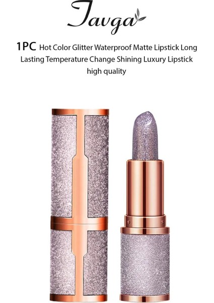 Natural Mor Renk Kalıcı Parlak Simli Ruj Glitter Waterproof Matte Luxury Lipstick