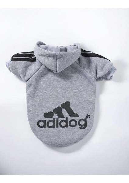 Gri Adidog Kapşonlu Sweatshirt Köpek Kazağı