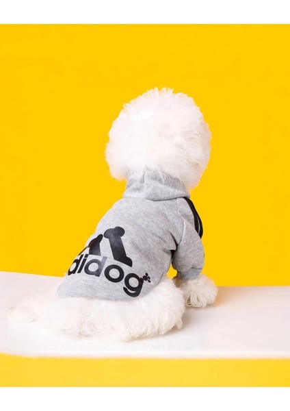 Gri Adidog Kapşonlu Sweatshirt Köpek Kazağı