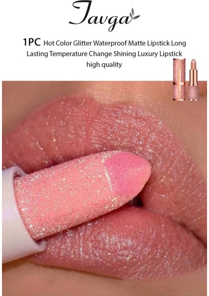 Natural Pembe Renk Kalıcı Parlak Simli Ruj Glitter Waterproof Matte Luxury Lipstick