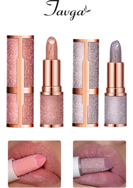 Natural Pembe Renk Kalıcı Parlak Simli Ruj Glitter Waterproof Matte Luxury Lipstick