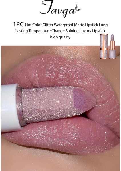 Natural Mor Renk Kalıcı Parlak Simli Ruj Glitter Waterproof Matte Luxury Lipstick