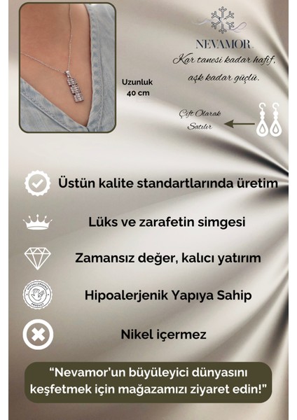 Zirkon Taşlı Dikdörtgen Silver Kolye