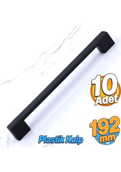 Gölcük 192 mm (Sert Plastik) 10 Adet Siyah Mobilya Çekmece Mutfak Dolap Dolabı Kulpu Kulbu Kulpları