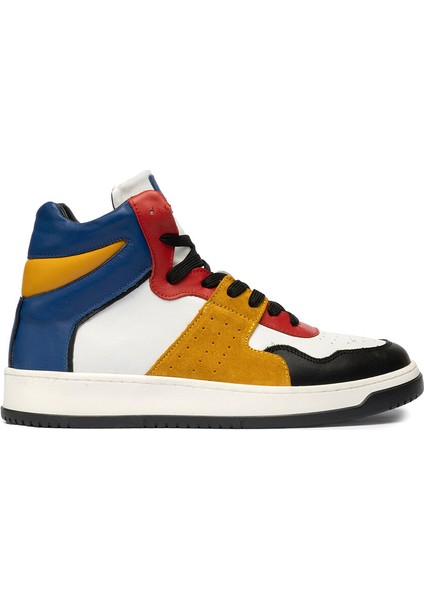 Erkek Sarı Mavi Beyaz Siyah Hakiki Deri Sneaker Bot 3K1SB75175
