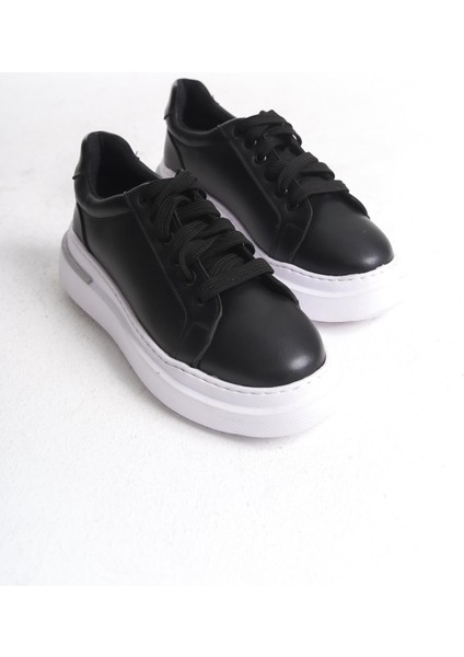 Kadın Yüksek Taban Bağcıklı Sneaker Gümüş Sim Detaylı Günlük Spor Ayakkabı fırsatları