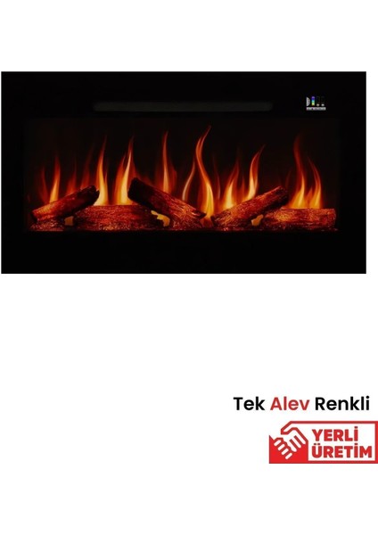 Pagla 100 Cam Çerçeveli Elektrikli Şömine - Isıtıcılı, Tek Renkli (Alev Renkli), Kumandalı