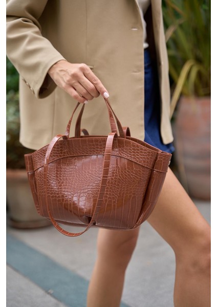 Taba Kroko Kadın Bolso Shopper El ve Omuz Çantası fırsatları