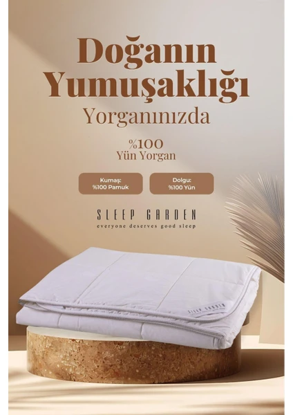 Sleep Garden %100 Doğal Yün Yorgan Çift Kişilik 195x215 Tela Çantalı