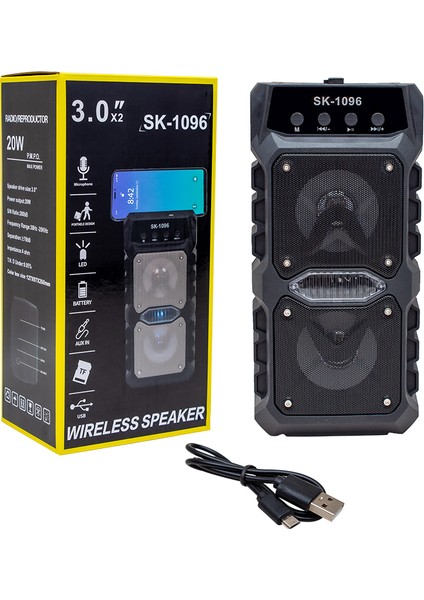 SK-1096 20 Watt Mikrofon Girişli Taşınabilir Hoparlör