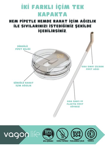 Tumbler 950ML Yeni Koleksiyon Pipetli/pipetsiz Kullanım Fonksiyonel Kulplu Paslanmaz Çelik Termos