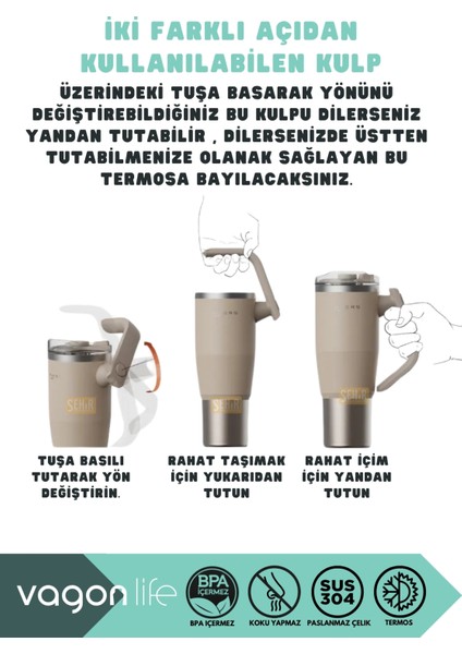 Tumbler 950ML Yeni Koleksiyon Pipetli/pipetsiz Kullanım Fonksiyonel Kulplu Paslanmaz Çelik Termos