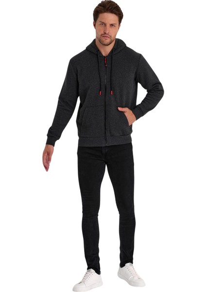 Erkek Fermuarlı Kapşonlu Kanguru Cepli Sweatshirt