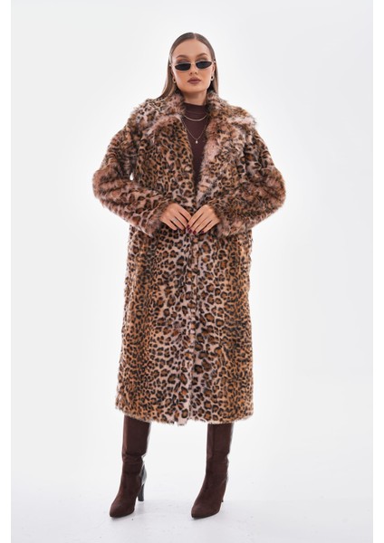 Leopar Uzun Ceket Yaka Kaban modelleri