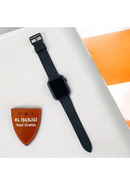 Apple Watch Deri Kordon Ultra 2 9 8 SE2 7 6 Se 5 4 3 2 1 serisi 49mm 45mm 44mm 42mm Uyumlu Kadın Erkek için Uniseks El Yapımı Siyah Kayış