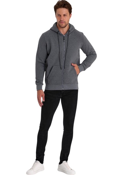 Erkek Fermuarlı Kapşonlu Kanguru Cepli Sweatshirt