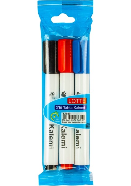 | Board Marker, Su Bazlı Iz Bırakmayan Mürekkepli Tahta Kalemi, 3 Farklı Renkli Set