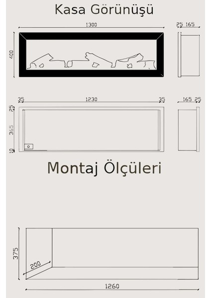 Magel 130 Metal Çerçeveli Elektrikli Şömine - Isıtıcısız, Tek Renkli (Alev Renkli), Kumandalı modelleri