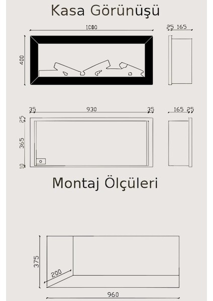 Magel 100 Metal Çerçeveli Elektrikli Şömine - Isıtıcısız, Tek Renkli (Alev Renkli), Kumandalı modelleri