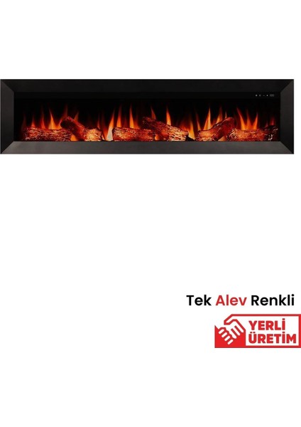 Magel 160 Metal Çerçeveli Elektrikli Şömine - Isıtıcısız, Tek Renkli (Alev Renkli), Kumandalı