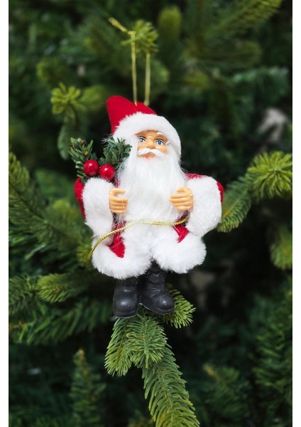 Gerçekli Noel Baba Yılbaşı Ağaç Süsü Sakallı Peluş Kıyafetli Şık Noel Baba Yılbaşı Ağacı Süsü
