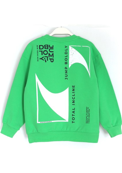 Ön ve Arkası Baskılı Fırçalı Kumaş Uzun Kollu Erkek Çocuk Eşofman Takımı Yeşil Lacivert 001-0001944 fiyatları