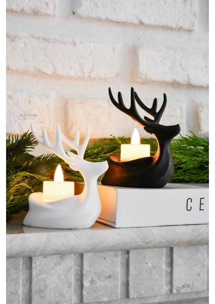 2 Adet Dekoratif Yılbaşı Süs Beyaz Siyah Tea Light Geyik Seti fiyatları