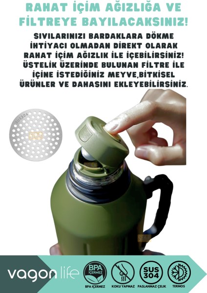 1200ML Haers Rahat Içim 12 Saat Sıcak ve Soğuk Kulplu Paslanmaz Çelik Kamp Termos Matara indirimleri