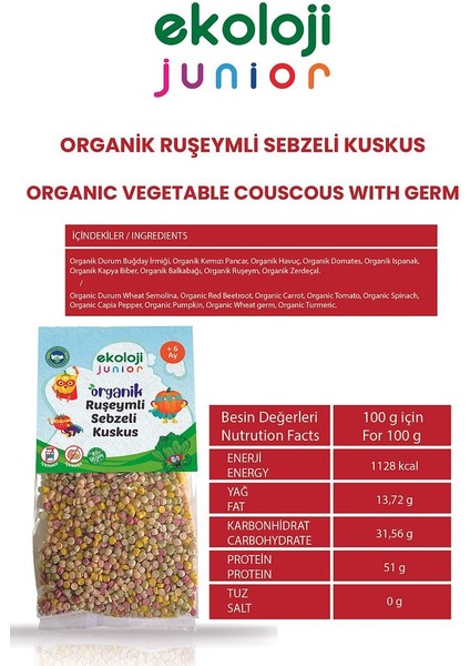 Organik Ruşeymli Sebzeli Kuskus 250GR12PAKET Couscous With Organic Wheat Germ Vegetables 250GR12PACK