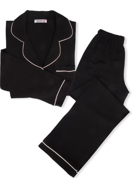 Siyah Çizgili Gömlek Model Bayan Pijama Takımı