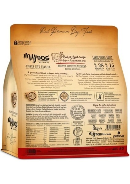 Mydog Orıgınal Az Tahıllı Dana Etli Yüksek Enerji Yetişkin Tüm Irk Köpek Maması 3kg modelleri