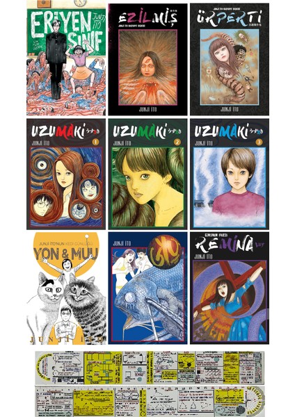 Junji Ito 9'lu Manga Seti Eriyen Sınıf-Gyo-Ezilmiş-Ürperti-Uzumaki-Yon&mu-Remina + Cetvel - Junji İto