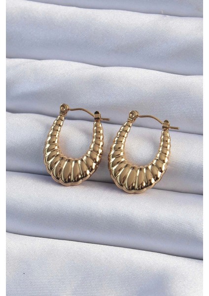 316L Çelik Gold Renk Bombeli Baklava Kesim Kadın Küpe