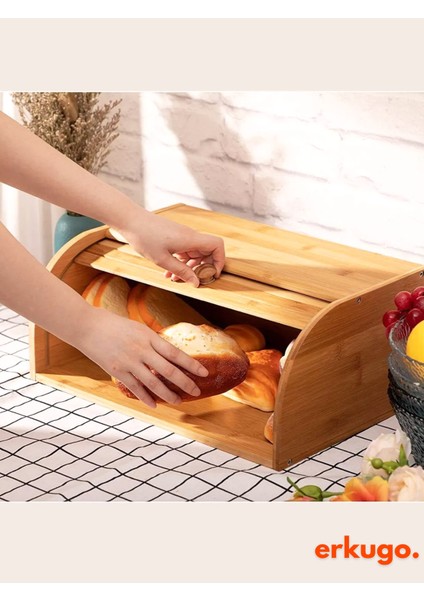 Bambu Ekmek Saklama Kutusu, Rulo Ekmek Kutusu, Ekmek Saklama Kabı, Ekmek Dolabı