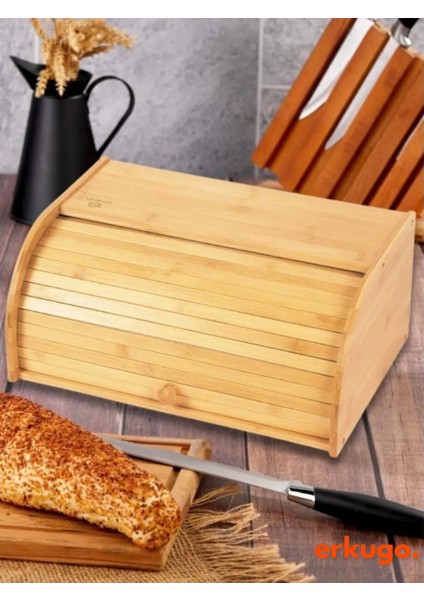 Bambu Ekmek Saklama Kutusu, Rulo Ekmek Kutusu, Ekmek Saklama Kabı, Ekmek Dolabı