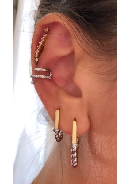 Taş Detay Çelik Silver Earcuff