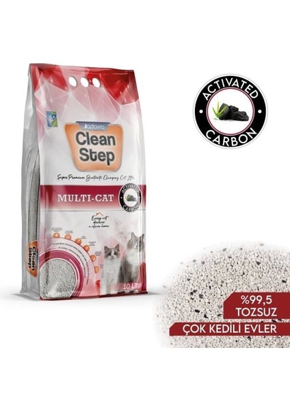 Clean Step Multi-Cat Çoklu Kediler Için Aktif Karbonlu Topaklanan Doğal Kedi Kumu Ince 10 Lt