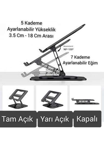 Katlanabilir 5 Kademe Yükseklik ve Eğim Ayarlı Kaydırmaz Tabanlı Telefon Tablet Tutucu Standı