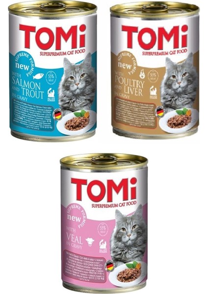 3 Çeşit Karma Gravy Soslu Kedi Konservesi 400 Gr. x 3 Adet