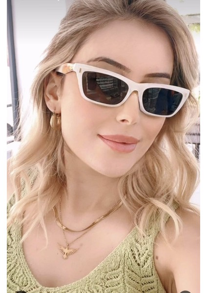 Burcu Esmersoy x Hermossa Hm 1654 C4 Dikdörtgen Süt Beyazı Unisex Güneş Gözlüğü