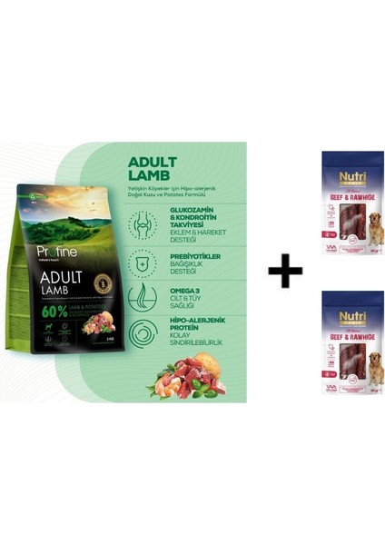 Lamb Glutensiz Kuzulu Yetişkin Köpek Maması 3 kg + 2 Adet Nutri Canin Rawhide Dana Eti Sarılı Kemik Köpek Ödülü 80 gr