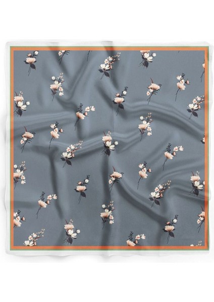 Kadın Fular Bandana %100 Polyester Gri Çiçek Desenli Yumuşak Kumaş Günlük Aksesuar