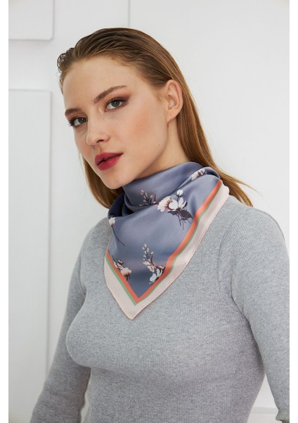 Kadın Fular Bandana %100 Polyester Gri Çiçek Desenli Yumuşak Kumaş Günlük Aksesuar modelleri