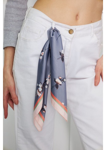Kadın Fular Bandana %100 Polyester Gri Çiçek Desenli Yumuşak Kumaş Günlük Aksesuar indirimleri